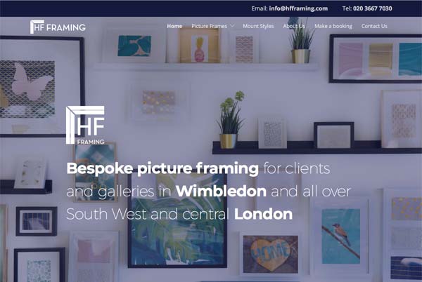 Web site for bespoke picture framers, Wimbledon